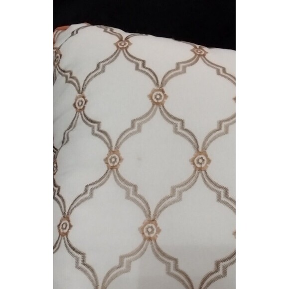 Decorative Throw Pillow Square Geometric White Gold Orange Trimmed Decor - Picture 7 of 7